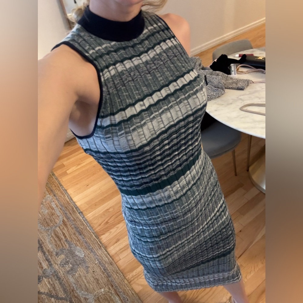 Ramy Brook Striped Sleeveless Knit Midi Dress - Blue / Teal and Gray - XS